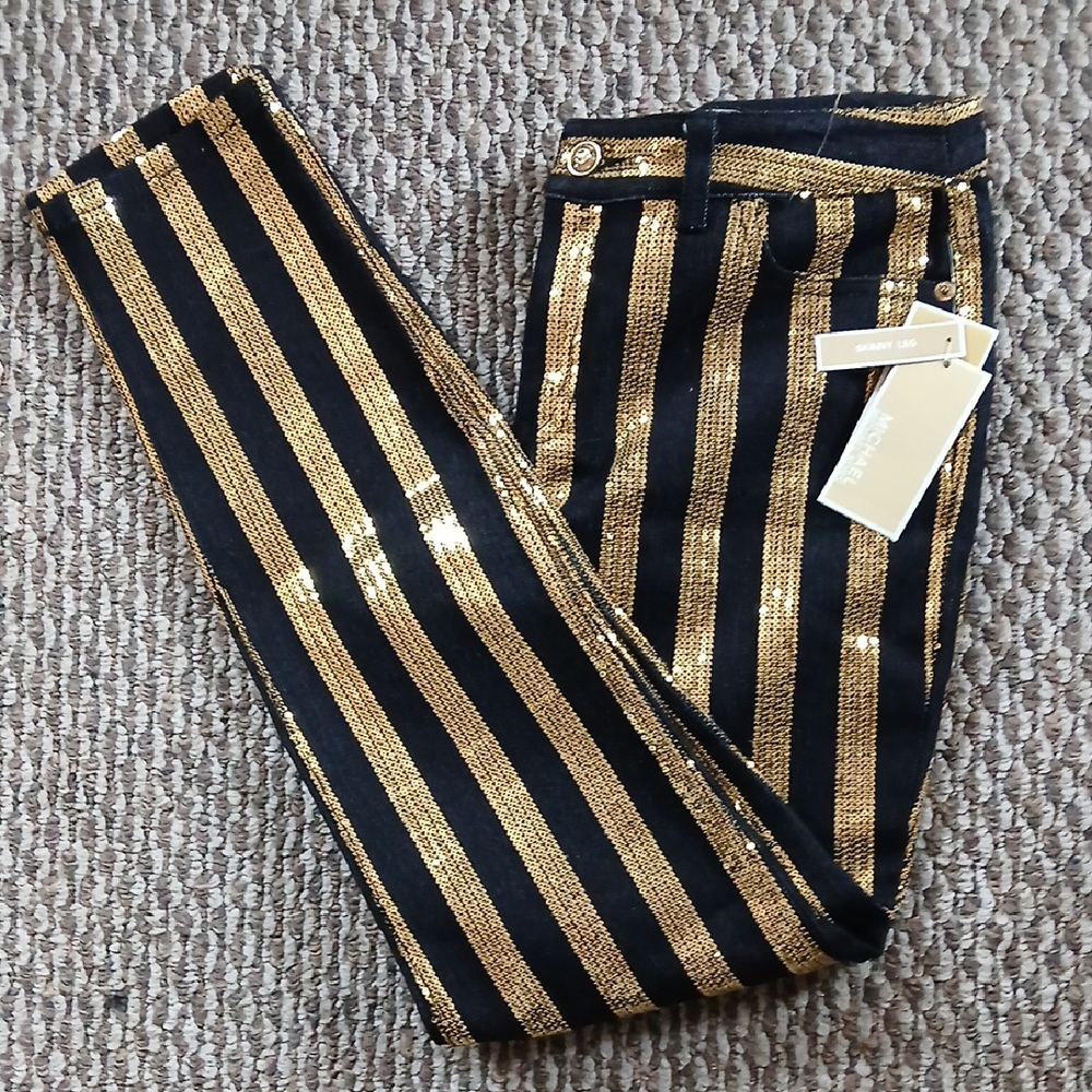 Michael Kors Gold and Black Skinny Jeans